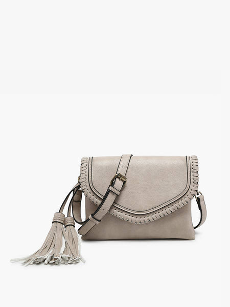 Jen & Co. - M1802A Sloane Flapover Crossbody w/ Whipstitch and Tassel
