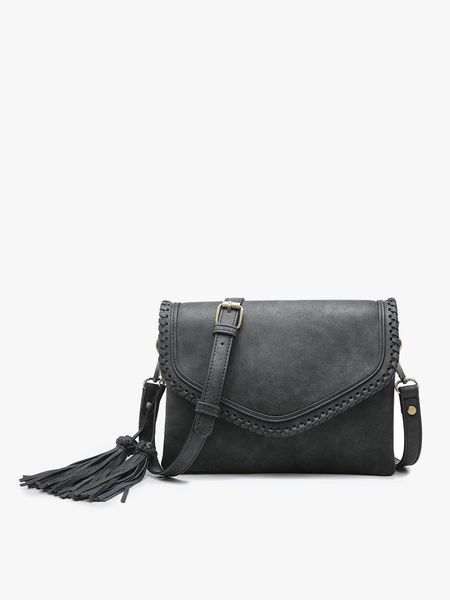 Jen & Co. - M1802A Sloane Flapover Crossbody w/ Whipstitch and Tassel