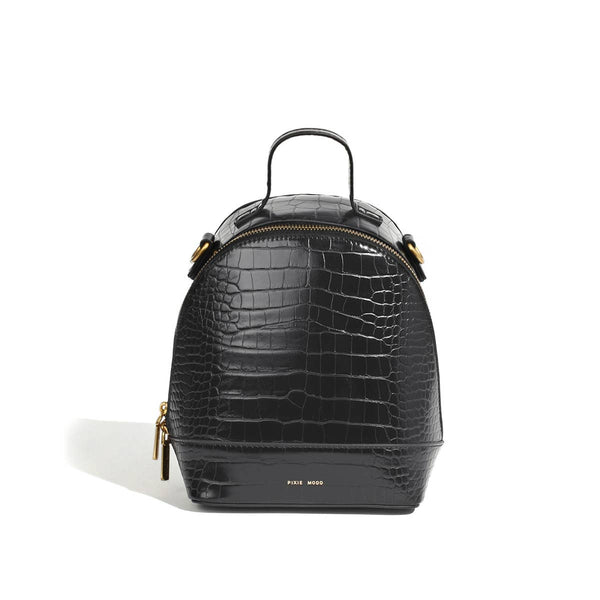 Pixie Mood - Cora Small - Recycled Vegan Backpack - Black Mock Croc: Black Mock Croc / SM