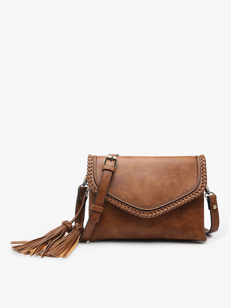 Jen & Co. - M1802A Sloane Flapover Crossbody w/ Whipstitch and Tassel