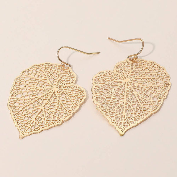Sensibling Corp. - Metal Filigree Leaf Dangle Earrings