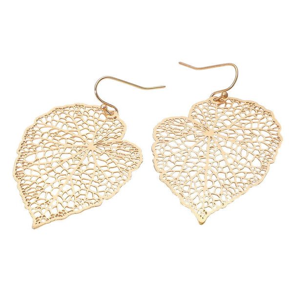 Sensibling Corp. - Metal Filigree Leaf Dangle Earrings