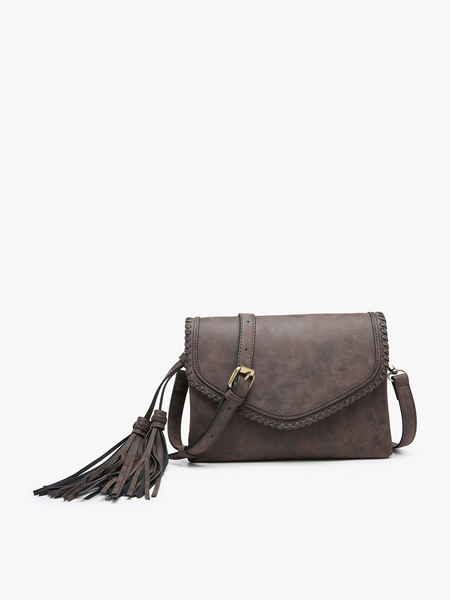Jen & Co. - M1802SDE Sloane Suede Flapover Whipstitch Crossbody