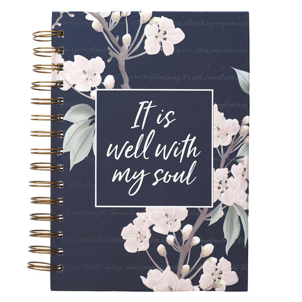 Christian Art Gifts - Journal Wirebound Large Navy It Is Well With My Soul