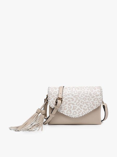 Jen & Co. - M1802A Sloane Flapover Crossbody w/ Whipstitch and Tassel