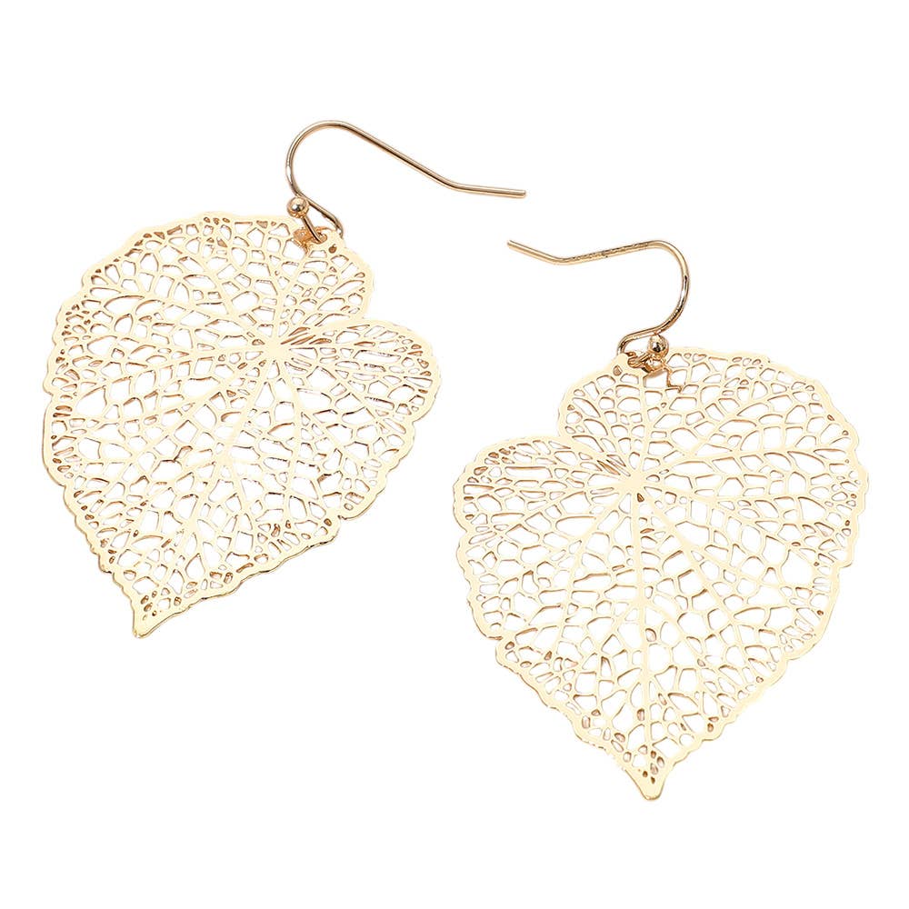 Sensibling Corp. - Metal Filigree Leaf Dangle Earrings