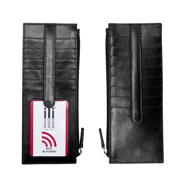 ili New York - 7800 Leather Card Holder with Zip Pocket