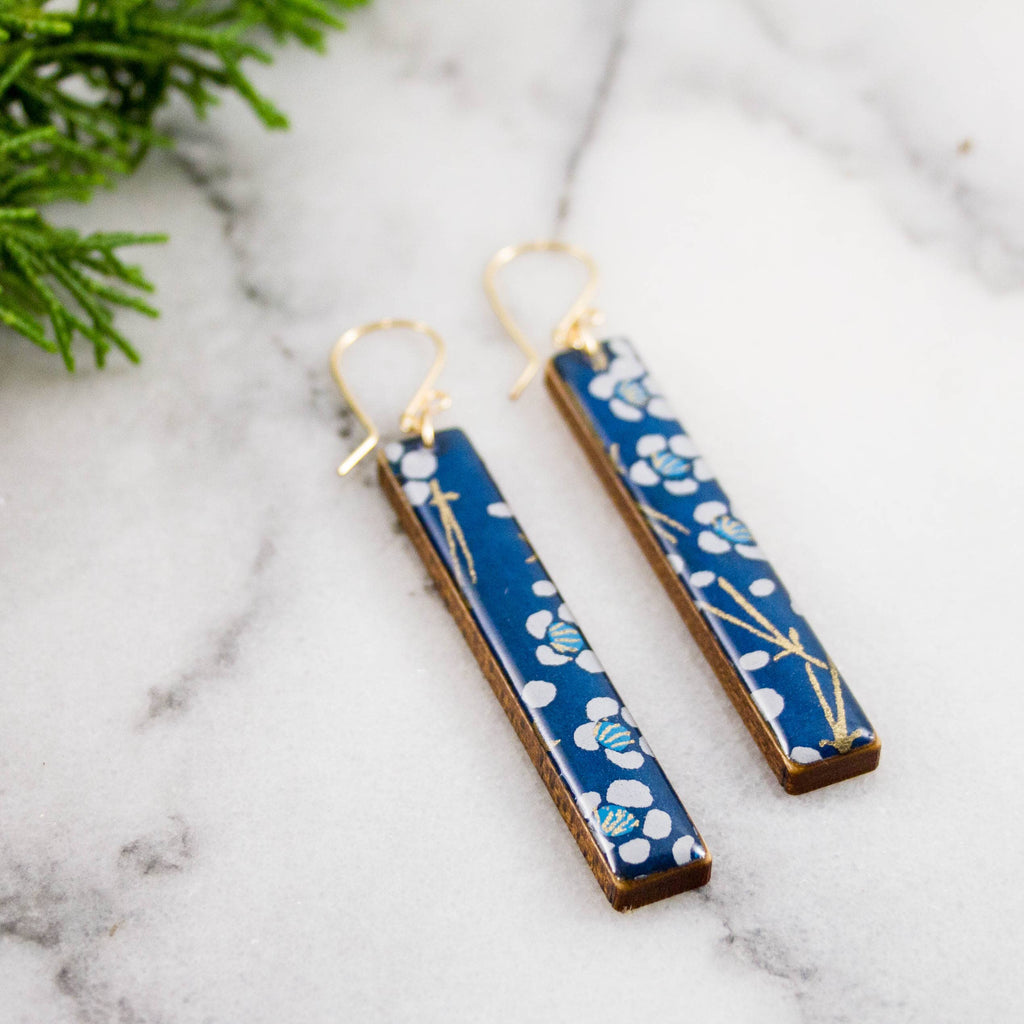 No Man's Land - Royal Blue Cherry Blossom Bar Earrings