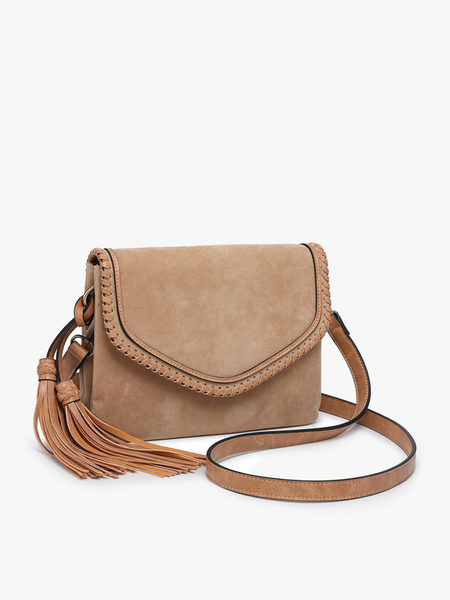 Jen & Co. - M1802SDE Sloane Suede Flapover Whipstitch Crossbody
