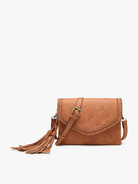 Jen & Co. - M1802SDE Sloane Suede Flapover Whipstitch Crossbody