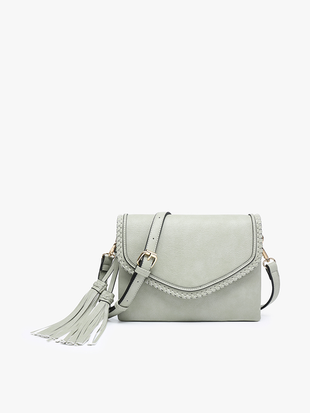 Jen & Co. - M1802A Sloane Flapover Crossbody w/ Whipstitch and Tassel
