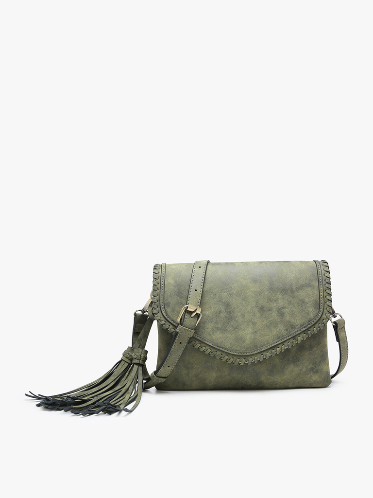 Jen & Co. - M1802SDE Sloane Suede Flapover Whipstitch Crossbody