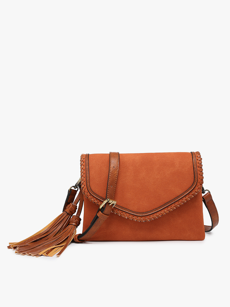 Jen & Co. - M1802SDE Sloane Suede Flapover Whipstitch Crossbody