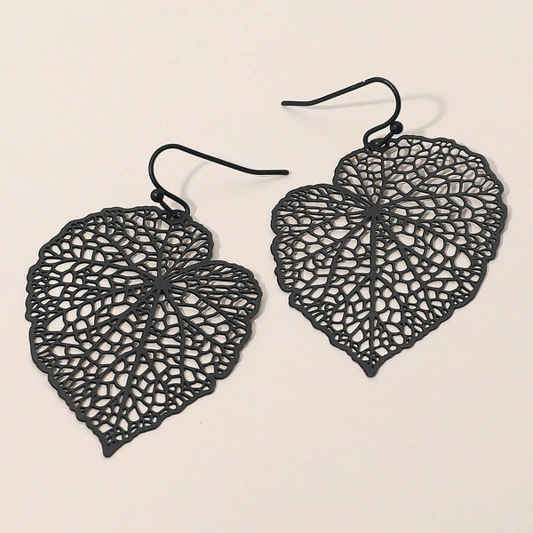 Sensibling Corp. - Metal Filigree Leaf Dangle Earrings