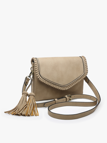 Jen & Co. - M1802A Sloane Flapover Crossbody w/ Whipstitch and Tassel