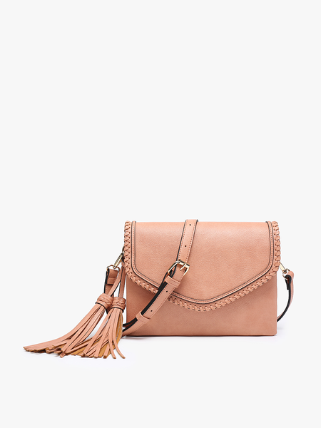 Jen & Co. - M1802A Sloane Flapover Crossbody w/ Whipstitch and Tassel
