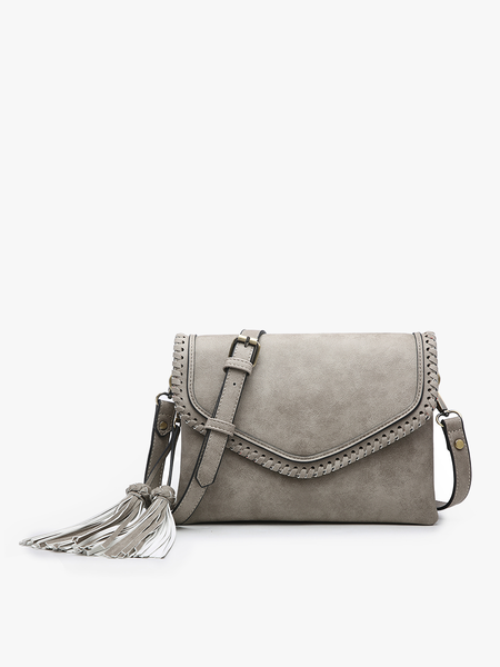 Jen & Co. - M1802A Sloane Flapover Crossbody w/ Whipstitch and Tassel