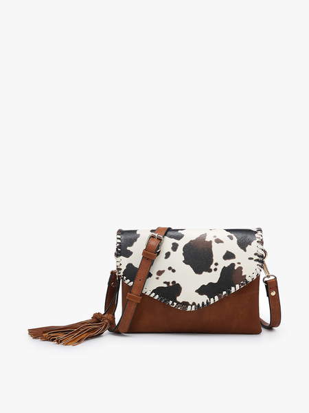 Jen & Co. - M1802A Sloane Flapover Crossbody w/ Whipstitch and Tassel
