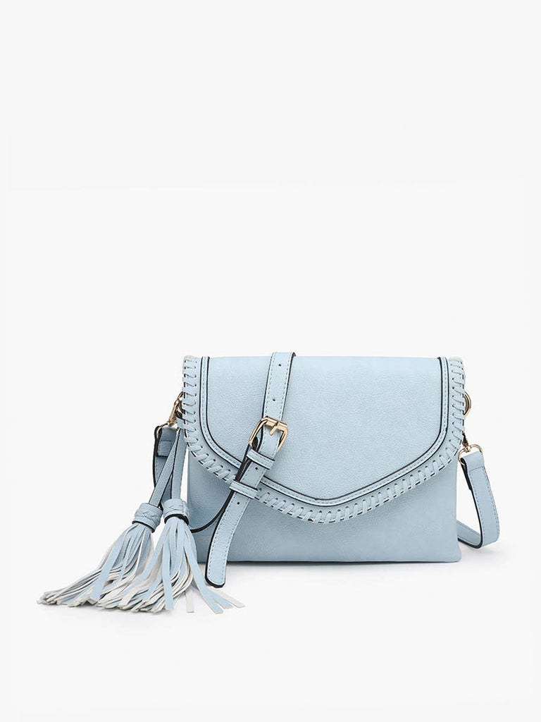 Jen & Co. - M1802A Sloane Flapover Crossbody w/ Whipstitch and Tassel