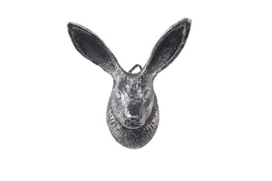 Decorative Rabbit Hook Rustic Silver Cast Iron 5"