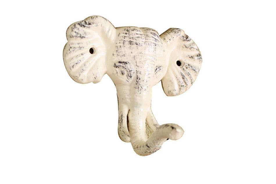 Elephant Hook Whitewashed Cast Iron 5"