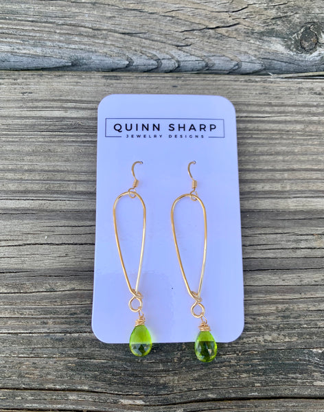 NEW Quinn Sharp Jewelry Designs - Long Inverted Gold & Silver Teardrop with Peridot Quartz
