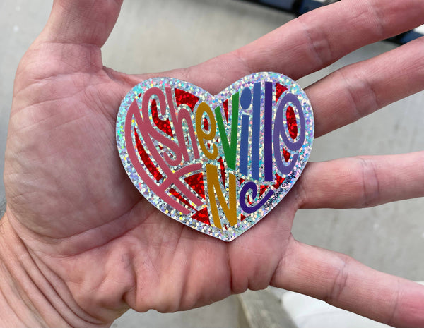 Sprouted Scribbles - Asheville Sticker | GLITTER Rainbow Heart | Waterproof Vinyl