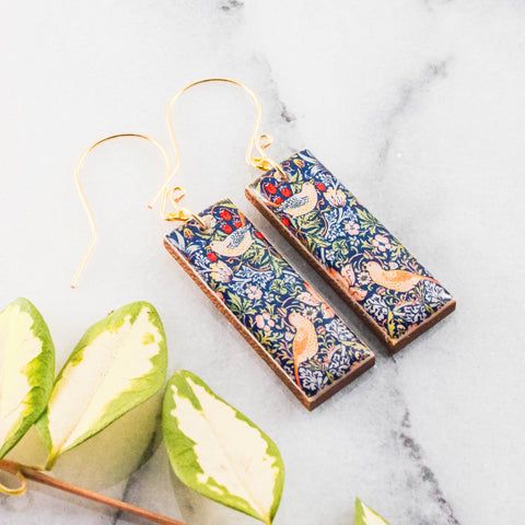 No Man's Land - William Morris Birds Rectangle Earrings