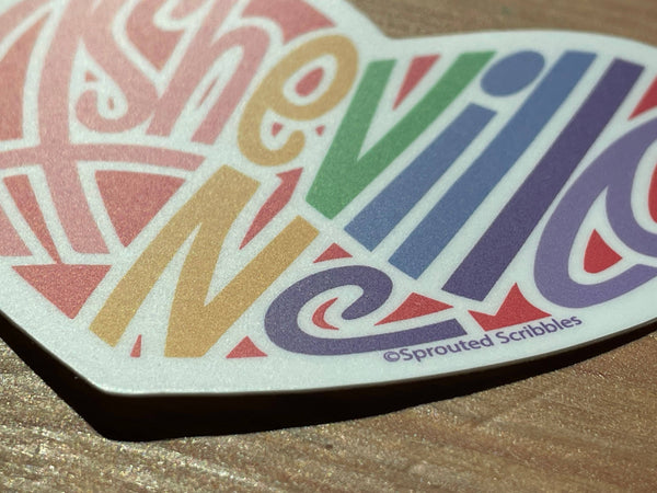 Sprouted Scribbles - Asheville Sticker | Rainbow Heart | Waterproof Vinyl Decal