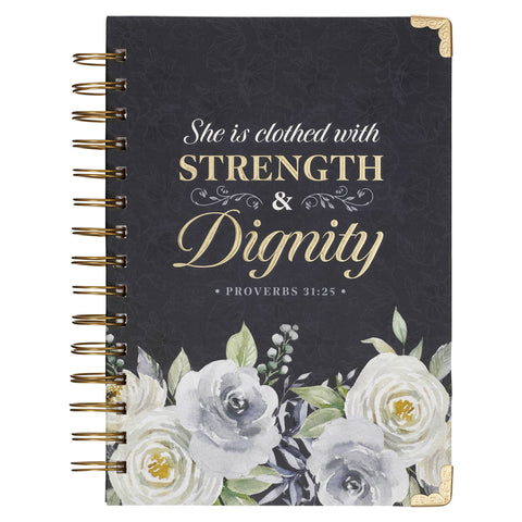 Christian Art Gifts - Strength & Dignity Indigo Rose Wirebound Journal