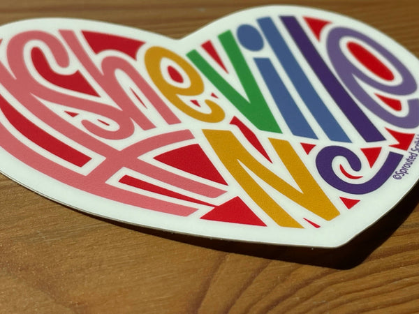 Sprouted Scribbles - Asheville Sticker | Rainbow Heart | Waterproof Vinyl Decal