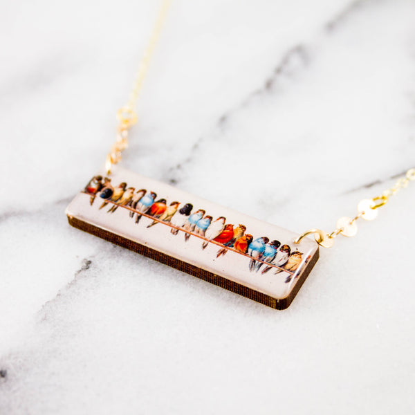 No Man's Land - Bird Flock Rectangle Necklace