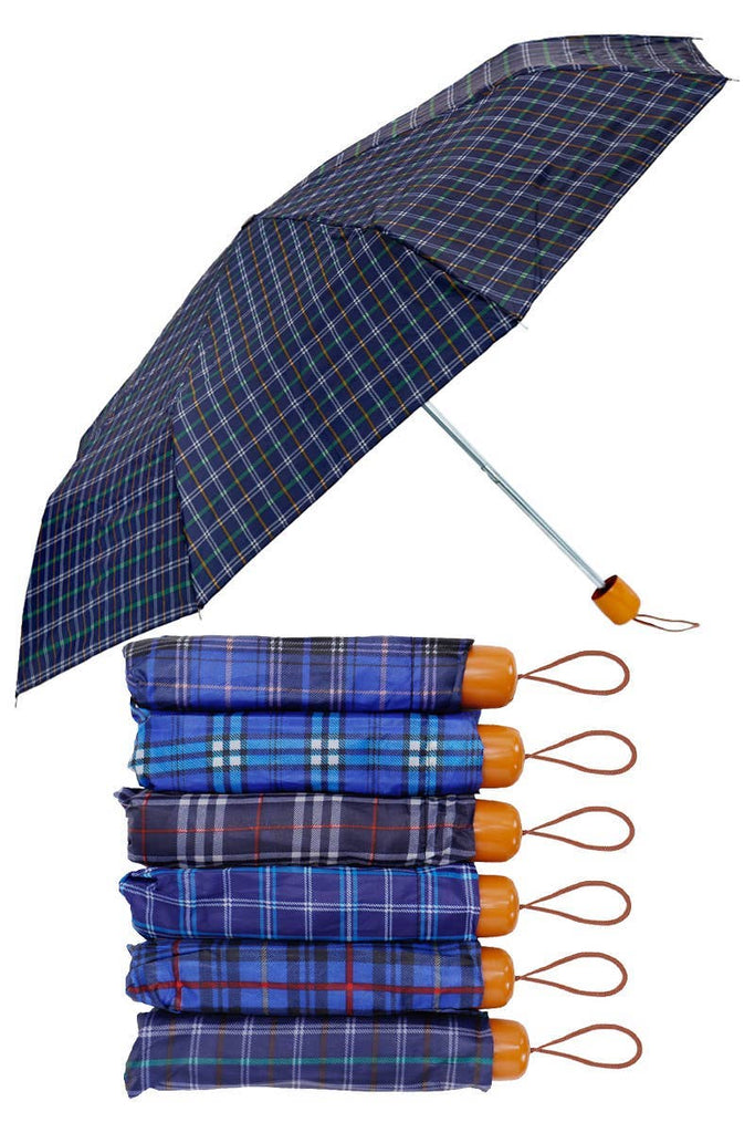 Cap Zone - Blue Plaid Manual 8-panel 3-fold Compact Umbrella
