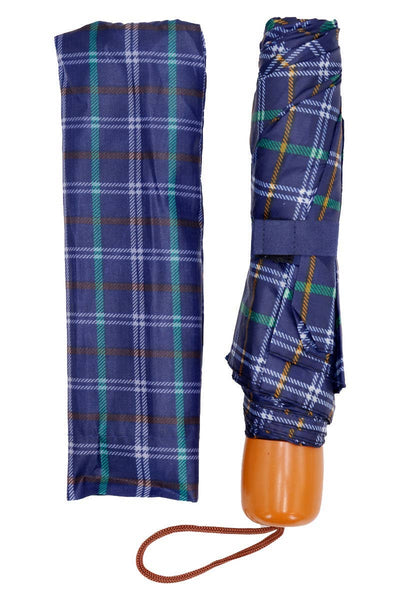Cap Zone - Blue Plaid Manual 8-panel 3-fold Compact Umbrella