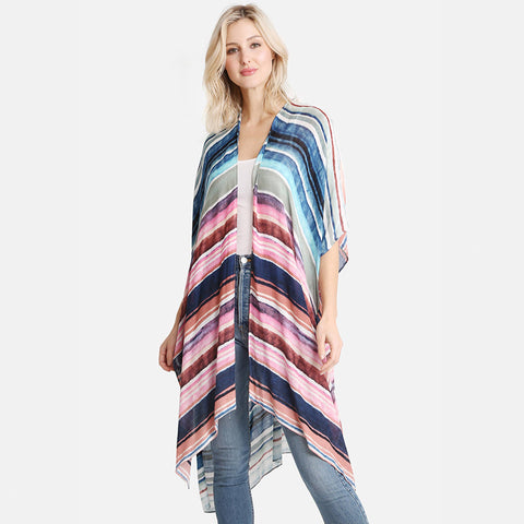 Hana - Stripe Multi Color Pattern Summer Kimono Cover Up