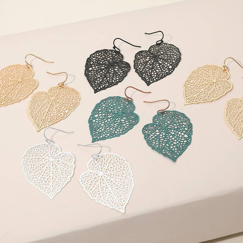 Sensibling Corp. - Metal Filigree Leaf Dangle Earrings