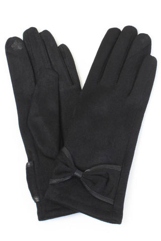 Hana - Ribbon Trim Winter Gloves: Black