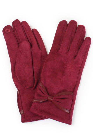 Hana - Ribbon Trim Winter Gloves: Burgundy