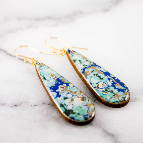 No Man's Land - Turquoise + Gold Marble Teardrop Earrings