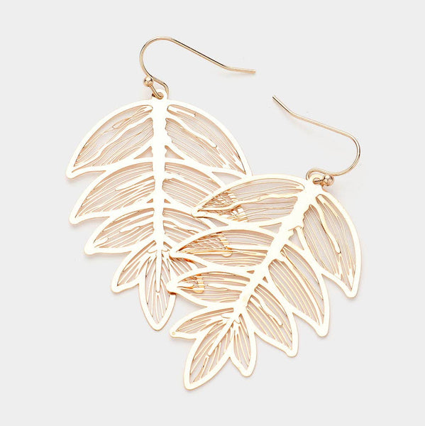 Sensibling Corp. - Brass Metal Filigree Leaf Dangle Earrings