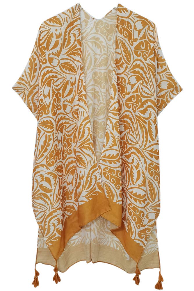 Hana - Floral Paisley Border Print Tassel Summer Kimono