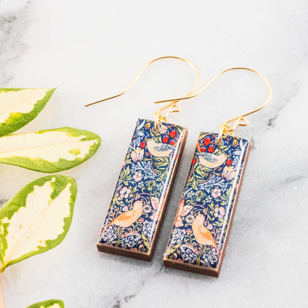 No Man's Land - William Morris Birds Rectangle Earrings