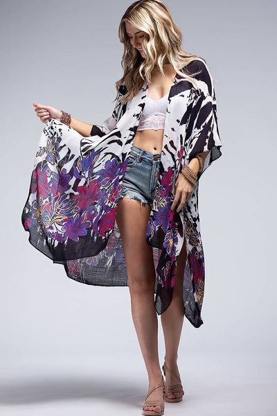 Urbanista - Monotone Flower Print Kimono