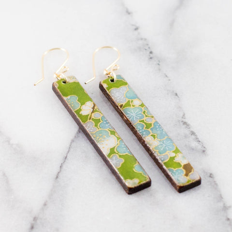 No Man's Land - Green Floral Bar Earrings