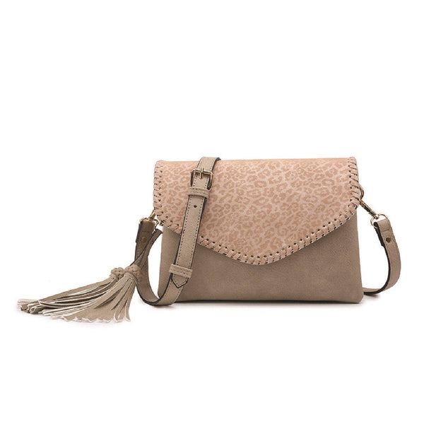 MiMi Wholesale - M1802A Flapover Crossbody w/ Whipstitch & Double Tassel: Rust