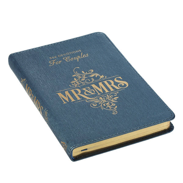 Christian Art Gifts - Devotional for Mr. & Mrs. Blue Faux Leather
