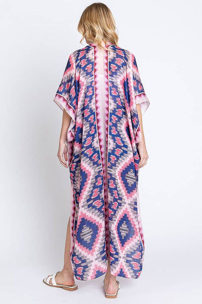 Hana - Aztec Print Open Front Long Summer Kimono