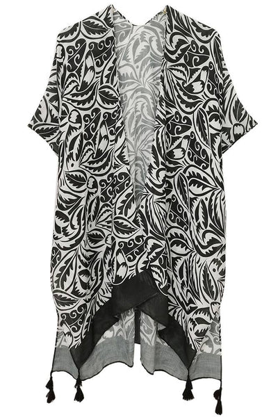 Hana - Floral Paisley Border Print Tassel Summer Kimono