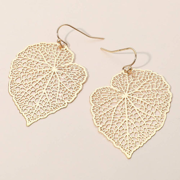 Sensibling Corp. - Metal Filigree Leaf Dangle Earrings