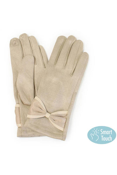 Hana - Ribbon Trim Winter Gloves: Taupe